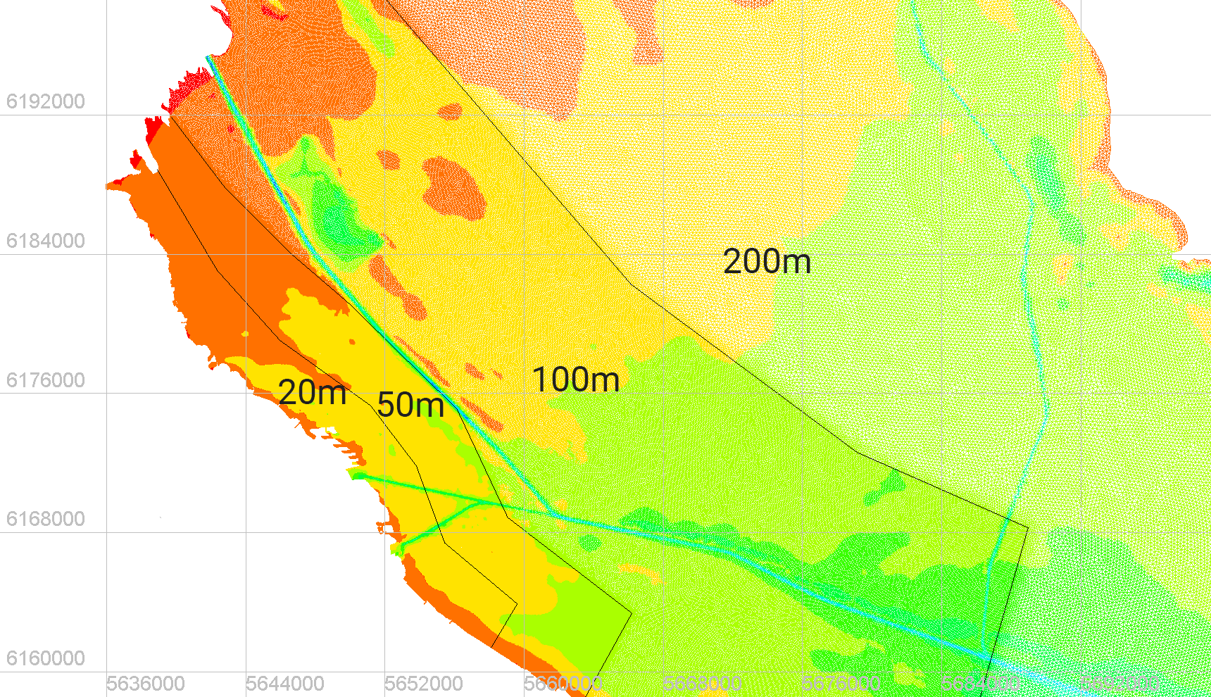 Model mesh size, detailed view.